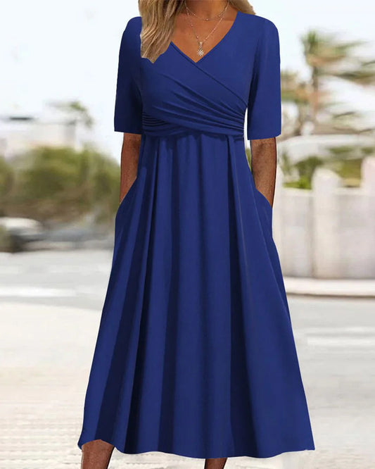 Women’s Crossover Midi Dress – Elegant Midi Wrap Dress