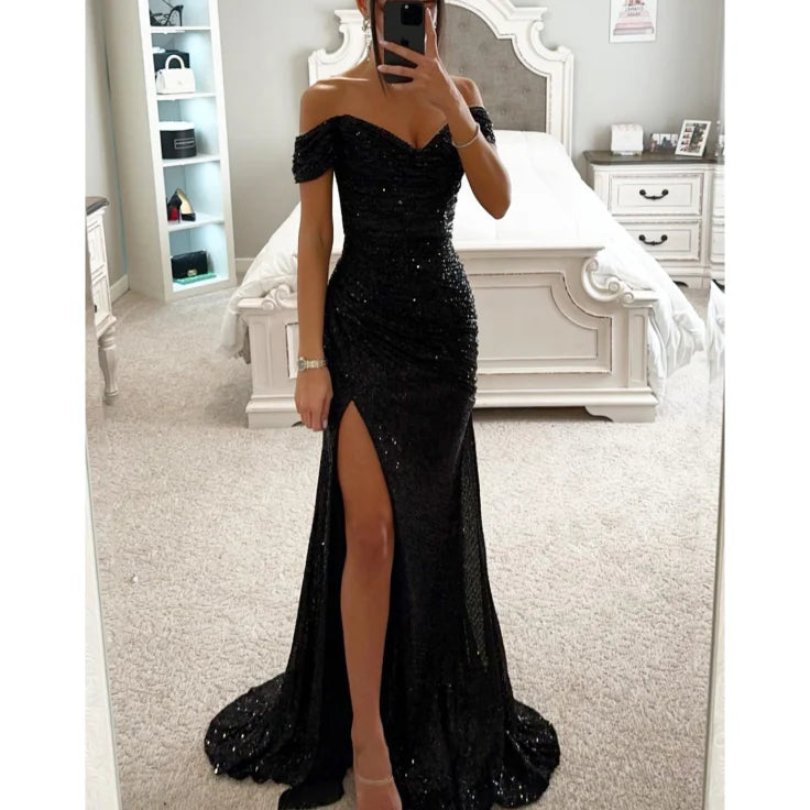 Evening Maxi Dress Women Rhinestone Elegant Gown