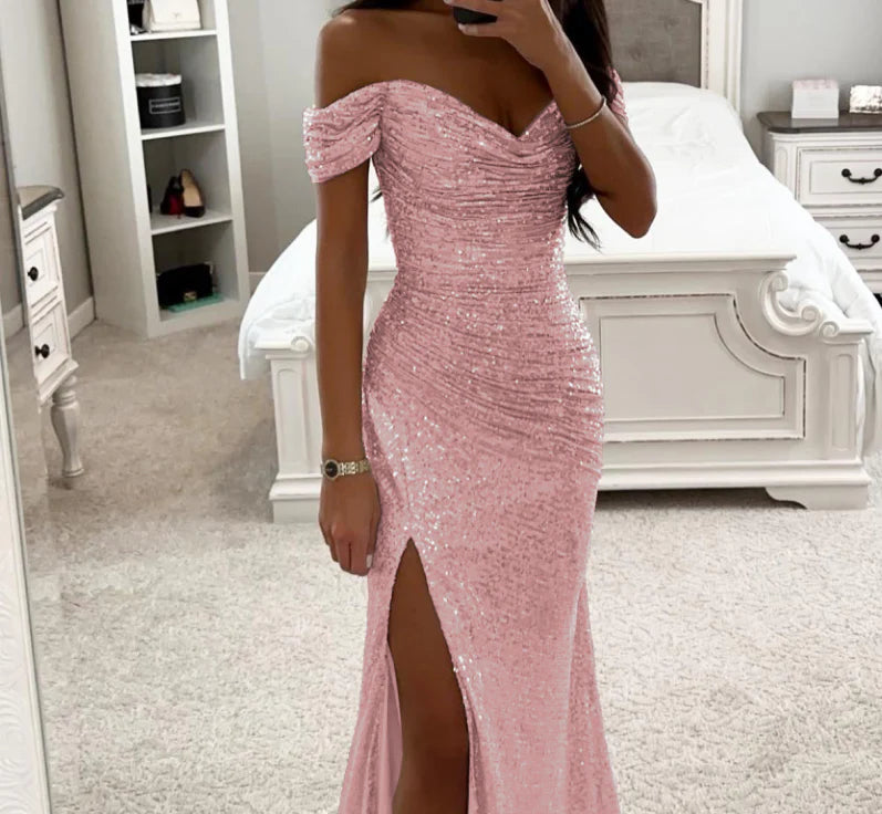 Evening Maxi Dress Women Rhinestone Elegant Gown