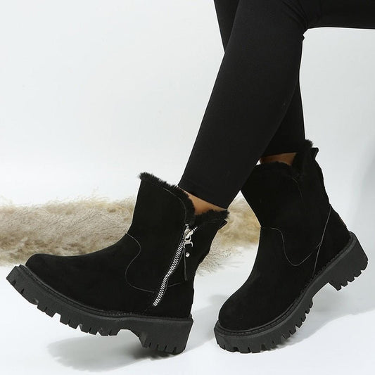 Women’s ankle boots - suede look with warm lining, side zip and non-slip lug sole