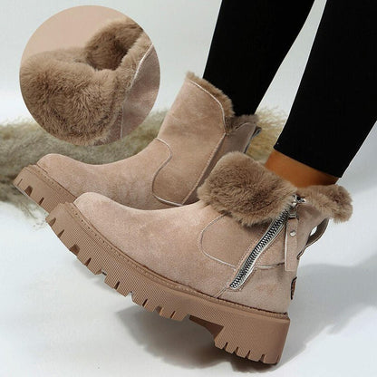Women’s ankle boots - suede look with warm lining, side zip and non-slip lug sole