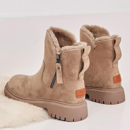 Women’s ankle boots - suede look with warm lining, side zip and non-slip lug sole