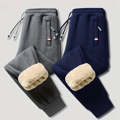 Thermal Trousers Men Elastic Waistband Drawstring Regular Fit