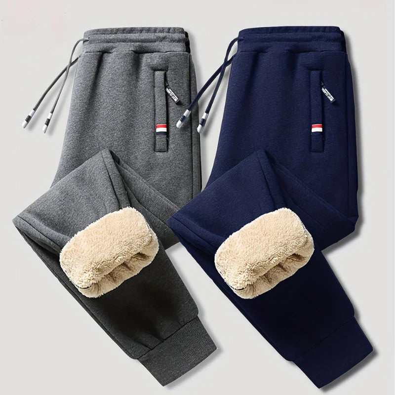 Thermal Trousers Men Elastic Waistband Drawstring Regular Fit