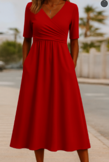 Women’s Crossover Midi Dress – Elegant Midi Wrap Dress