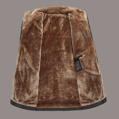 Faux Leather Jacket Men Warm Lined Jacket with Zipper