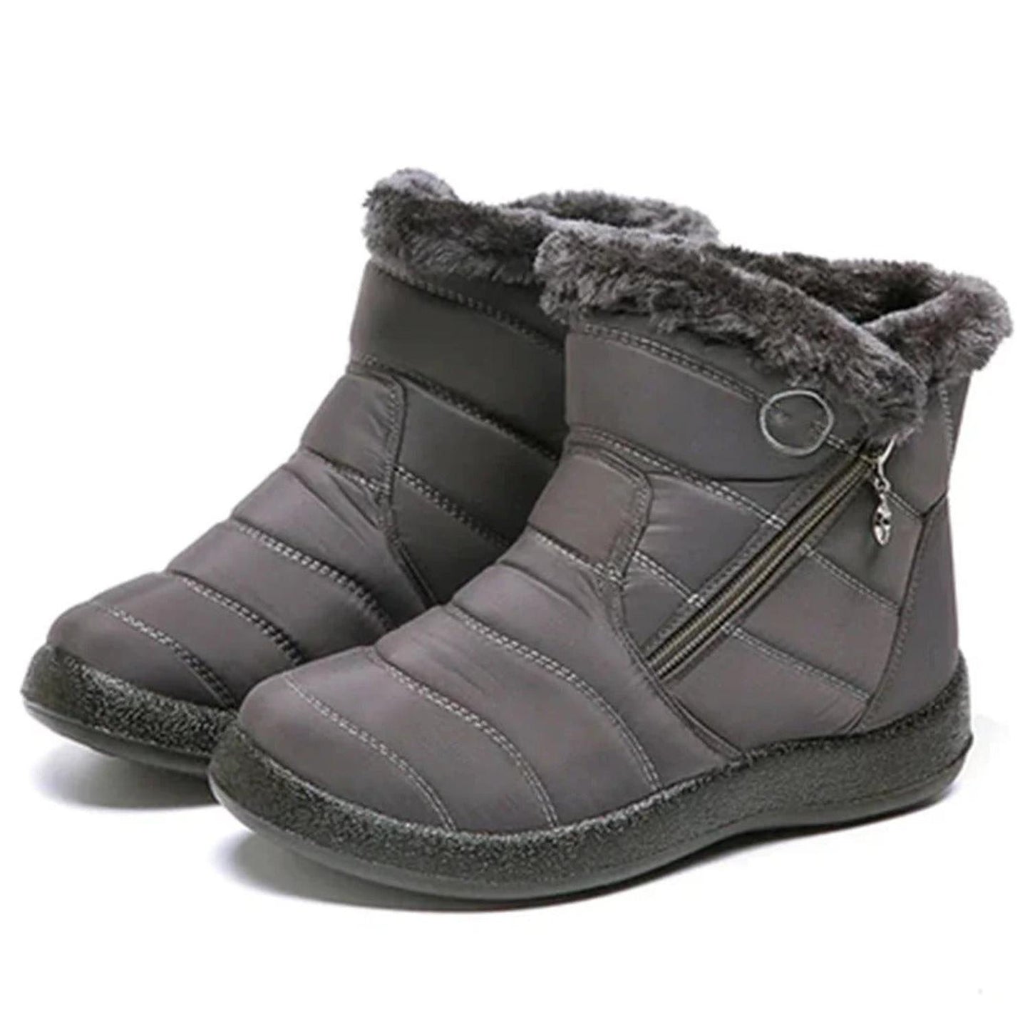 Women’s ankle boots - quilted water-resistant with faux fur lining, zip closure and non-slip sole
