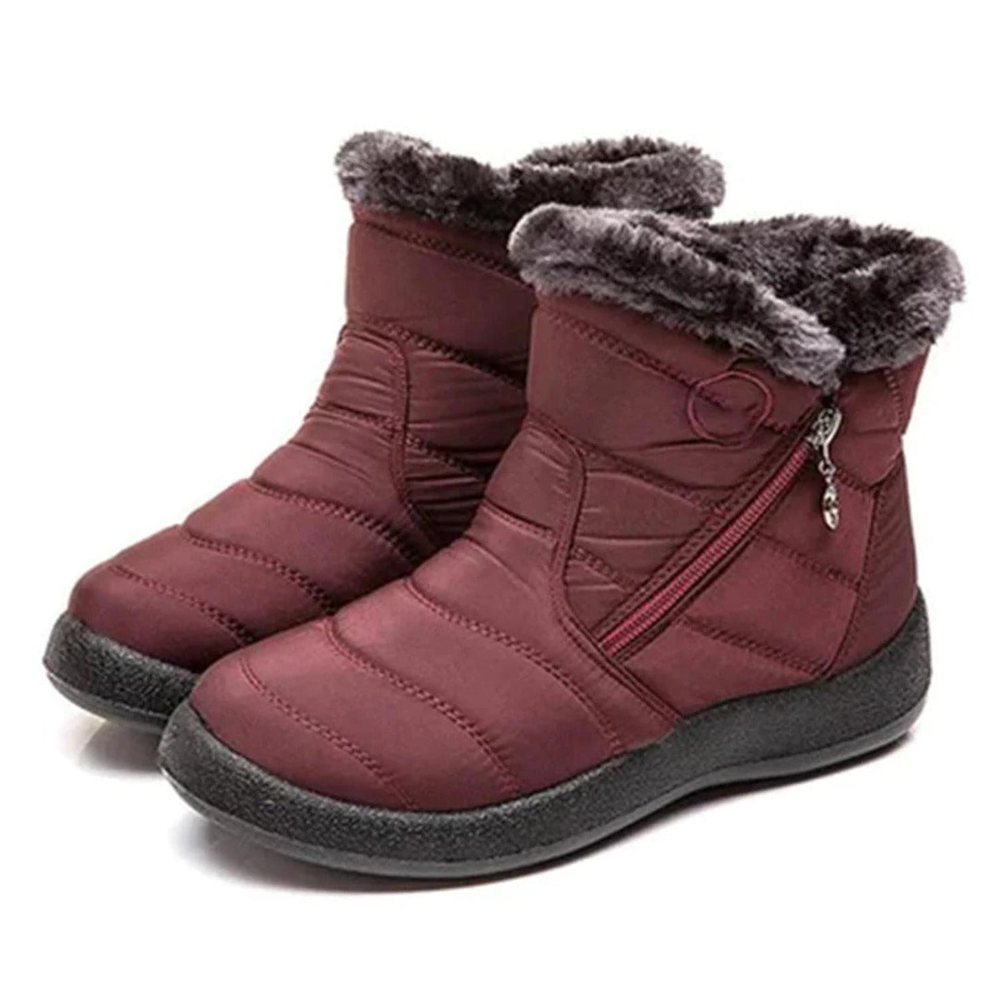 Women’s ankle boots - quilted water-resistant with faux fur lining, zip closure and non-slip sole