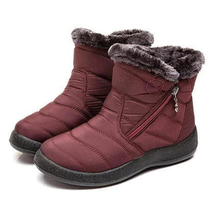 Ankle Boots Women Quilted Water-Resistant Faux Fur Lining Zip Closure Non-Slip Sole
