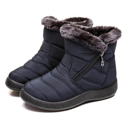 Women’s ankle boots - quilted water-resistant with faux fur lining, zip closure and non-slip sole