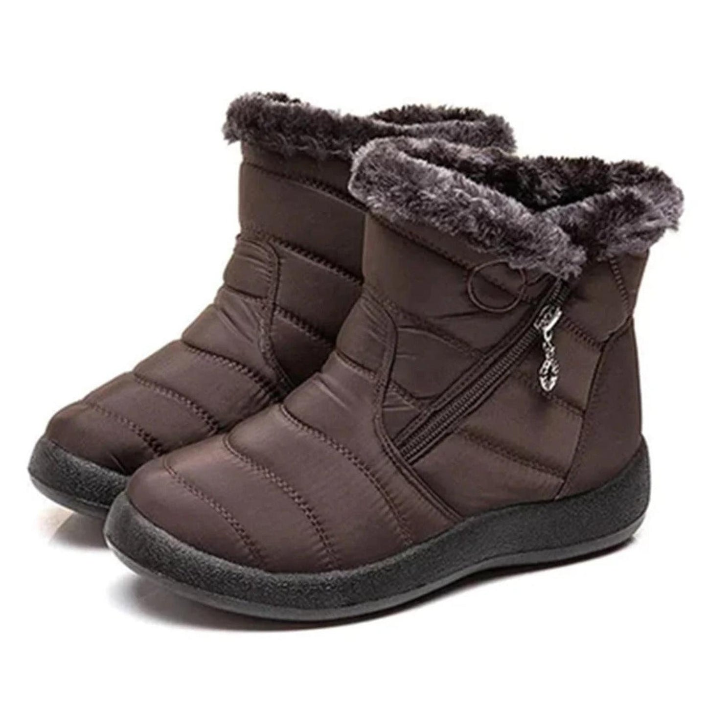 Women’s ankle boots - quilted water-resistant with faux fur lining, zip closure and non-slip sole