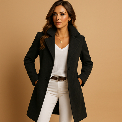 Coat Women Long Elegant Fit with Buttons