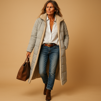 Long Winter Coat Women Elegant Warm Full-Length Fit