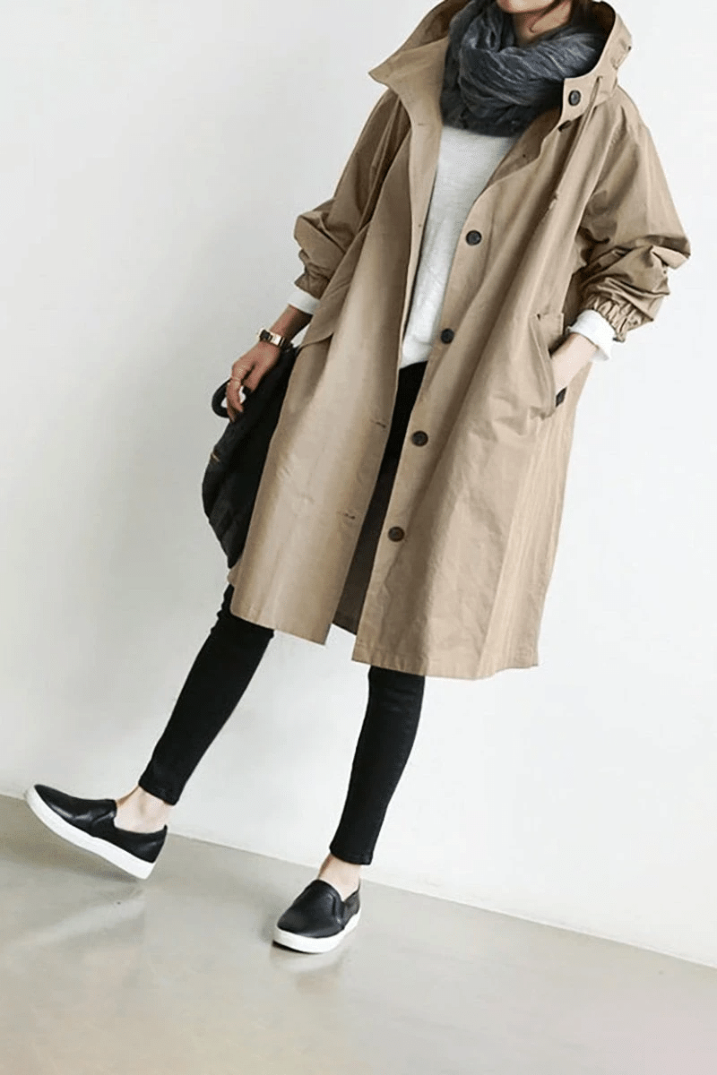 Long Coat Women Button Down Hooded Winter Coat