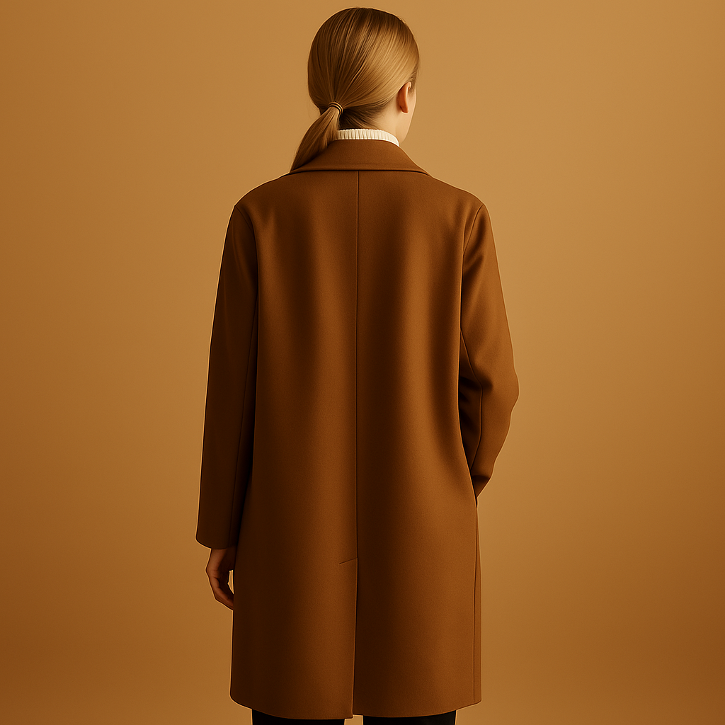 Person wearing a brown coat against a matching background