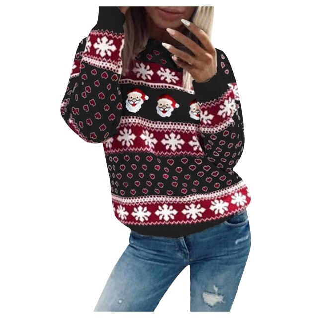 Santa Claus Women’s Christmas Sweater – Snowflake, Long Sleeve