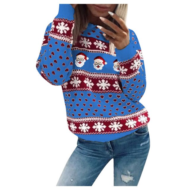 Santa Claus Women’s Christmas Sweater – Snowflake, Long Sleeve