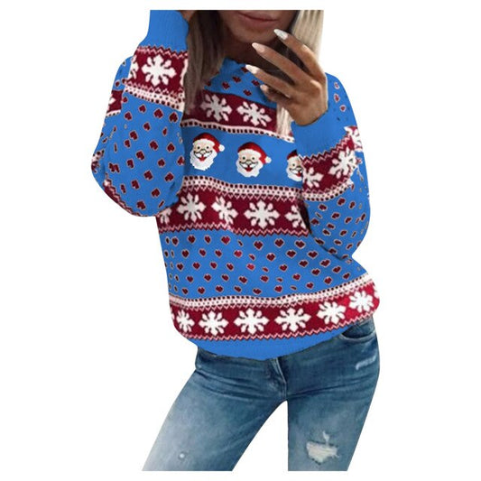 Santa Claus Women’s Christmas Sweater – Snowflake, Long Sleeve