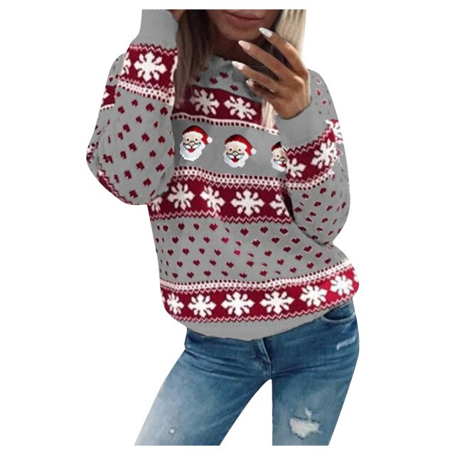 Santa Claus Women’s Christmas Sweater – Snowflake, Long Sleeve