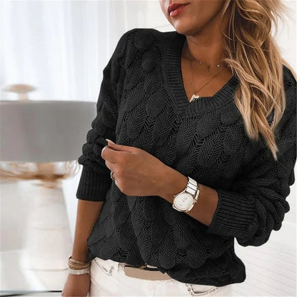 V-Neck Sweater Women Soft Knit Pullover for Everyday Wear