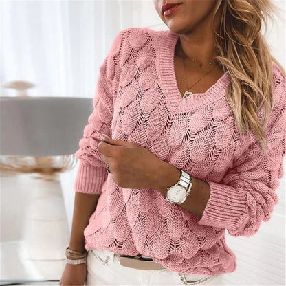 V-Neck Sweater Women Soft Knit Pullover for Everyday Wear