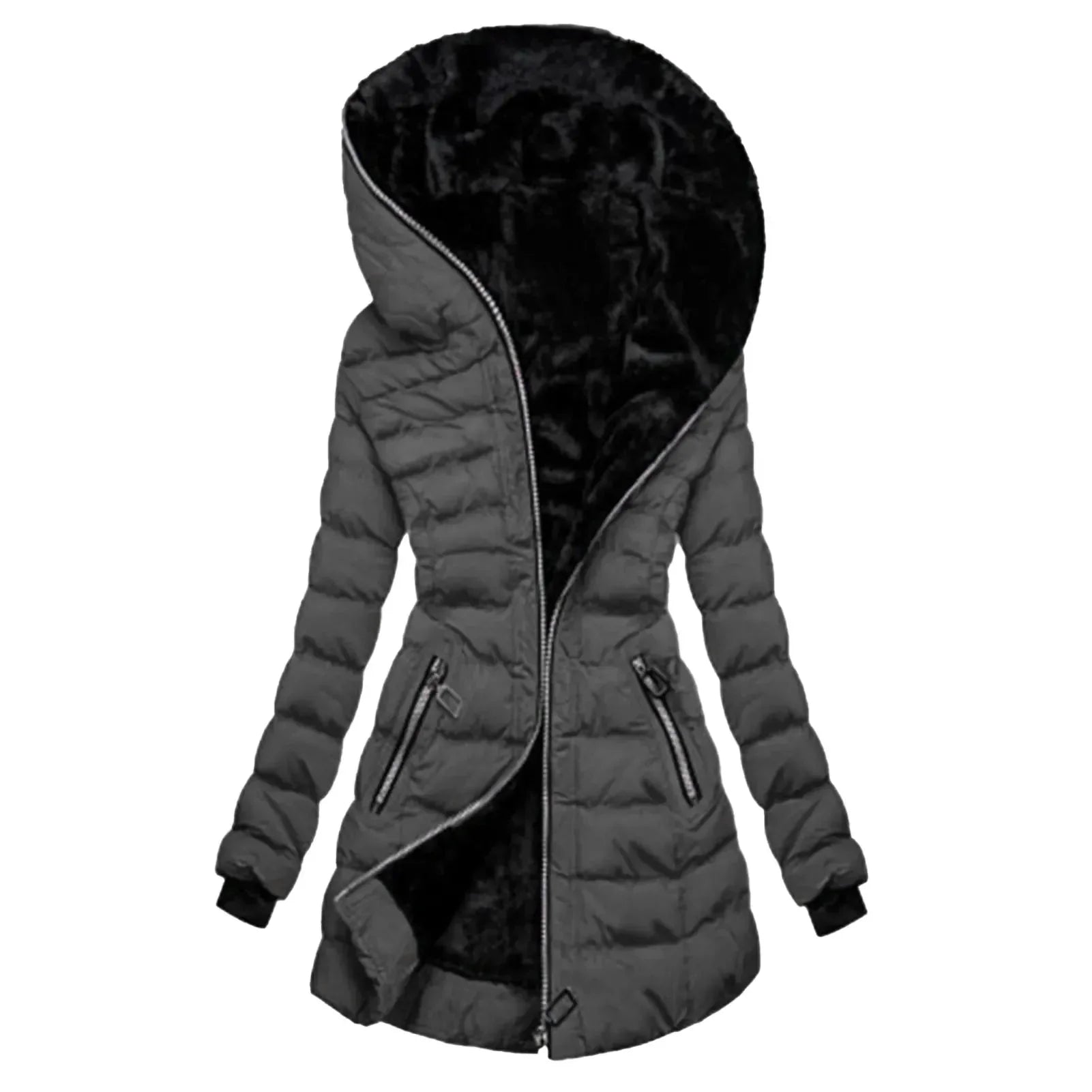 Puffer Coat Women Asymmetrical Zip Hooded Quilted Design
