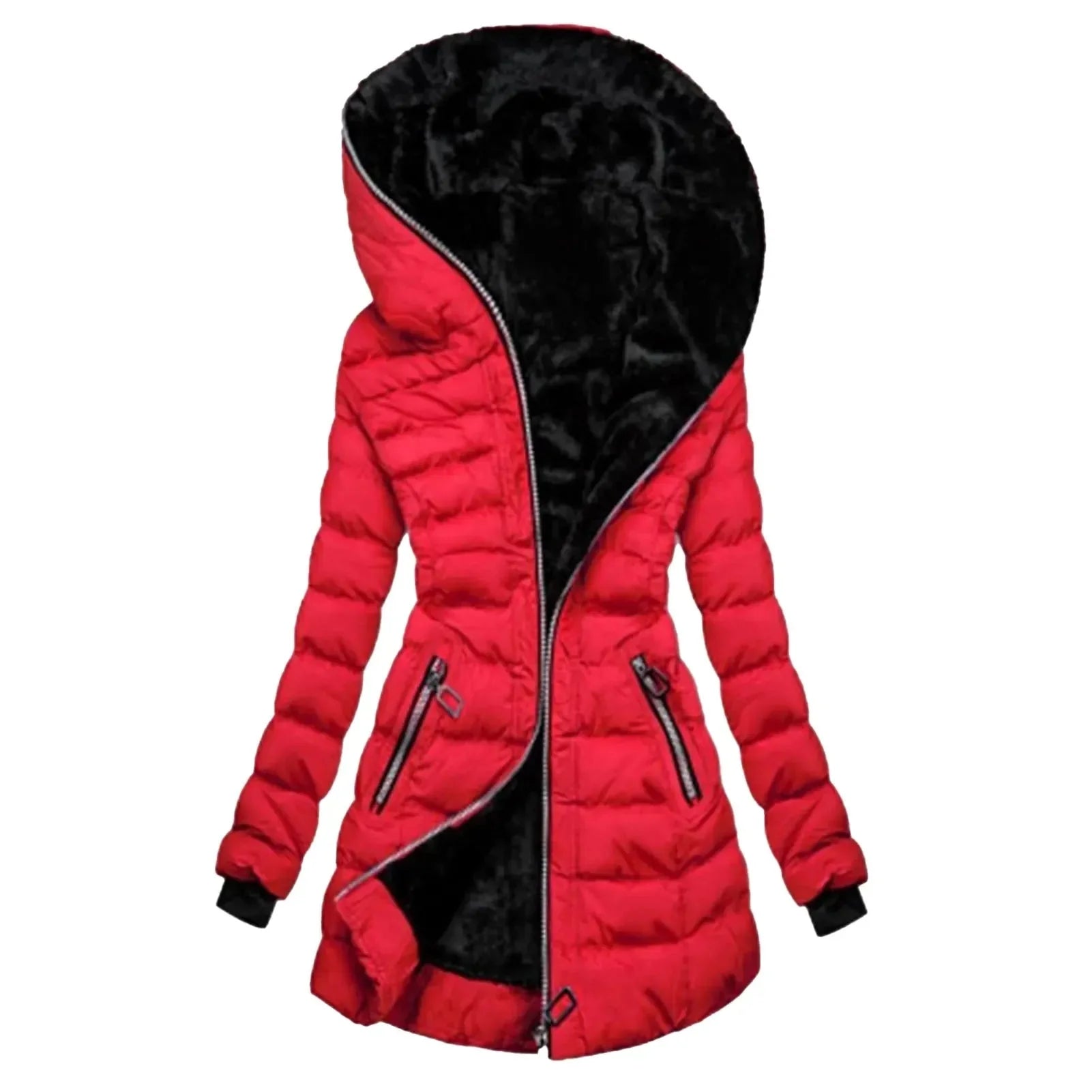 Puffer Coat Women Asymmetrical Zip Hooded Quilted Design