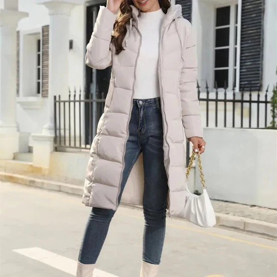 Quilted Jacket Women Warm Hooded Full Length Coat