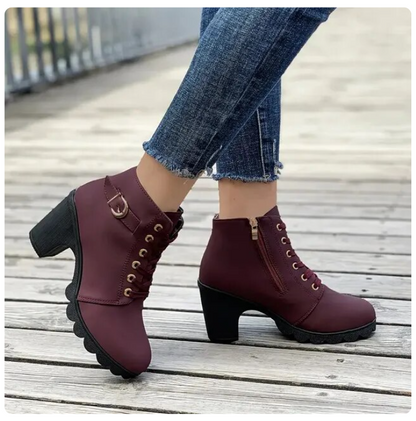 Ankle Boots Women Lace Up Side Zip Fastening Winter Ankle Boots