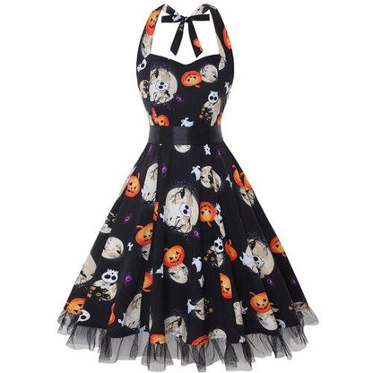 Women’s cartoon ghost print halloween dress - midi costume