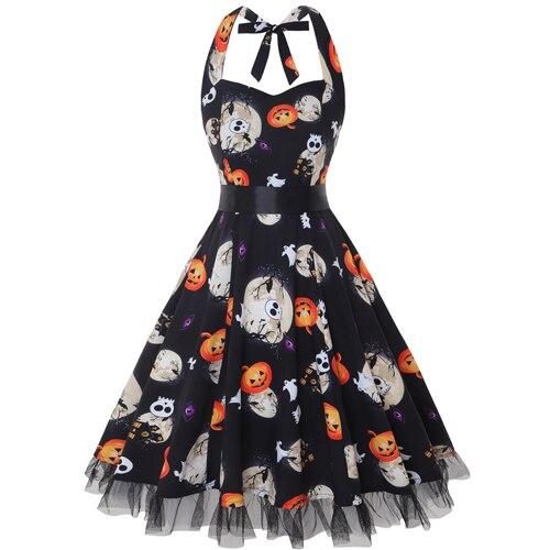 Women’s cartoon ghost print halloween dress - midi costume