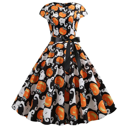 Women’s ghost and pumpkin print halloween dress - midi length