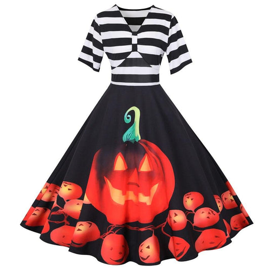 Women’s pumpkin swing vintage halloween dress - midi length