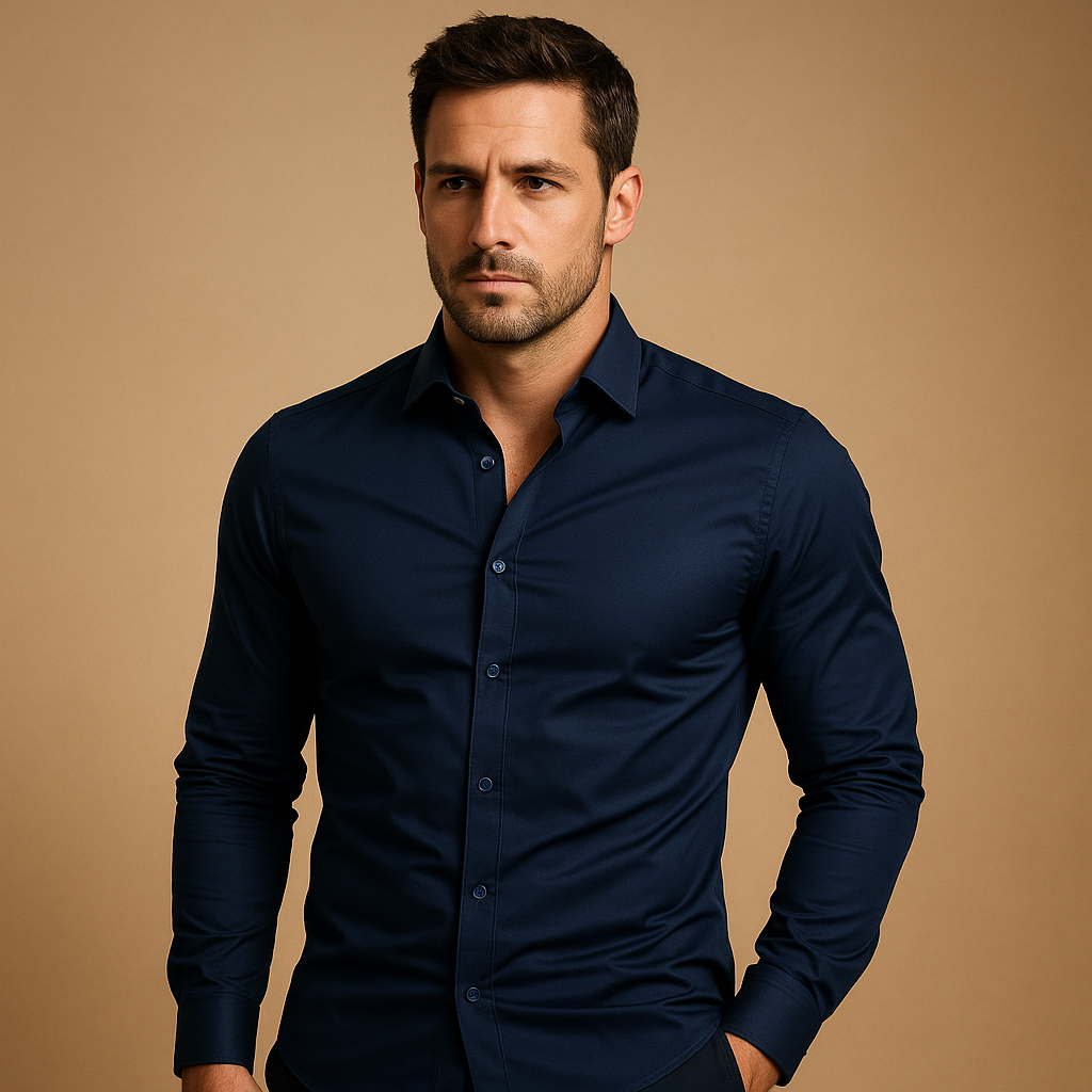 Shirt Men Slim Fit Turndown Collar Modern Style
