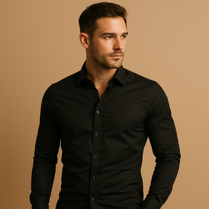 Shirt Men Slim Fit Turndown Collar Modern Style
