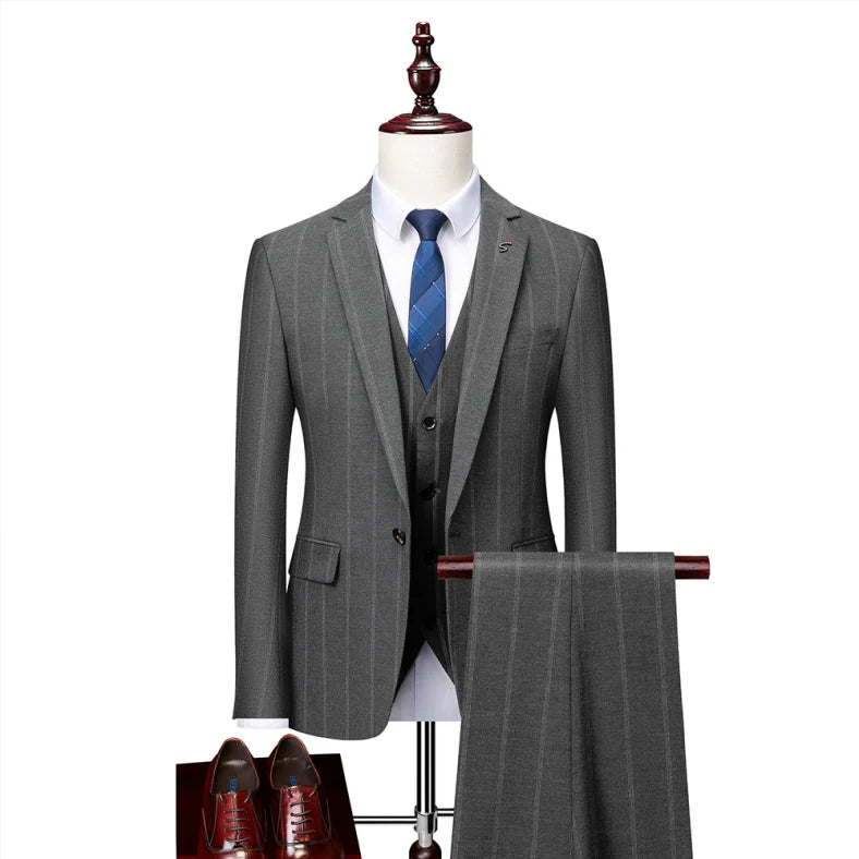 Suit Men Elegant Slim 3 Piece Formal Set