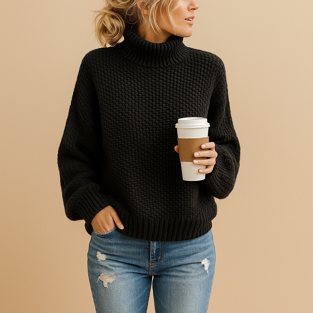 Knitted Sweater Women Turtleneck Knitted Design for Daily Wear