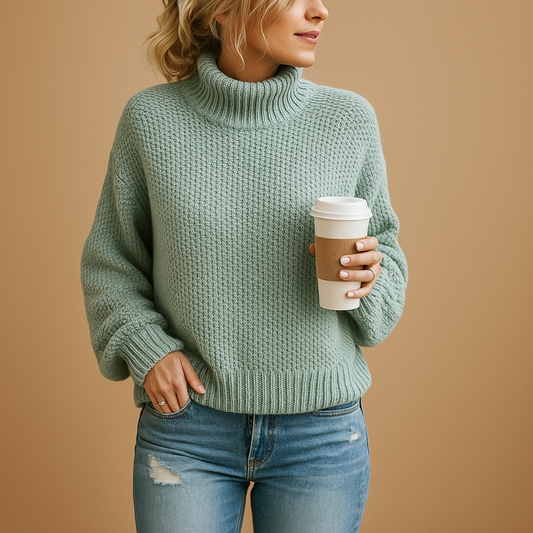 Knitted Sweater Women Turtleneck Knitted Design for Daily Wear