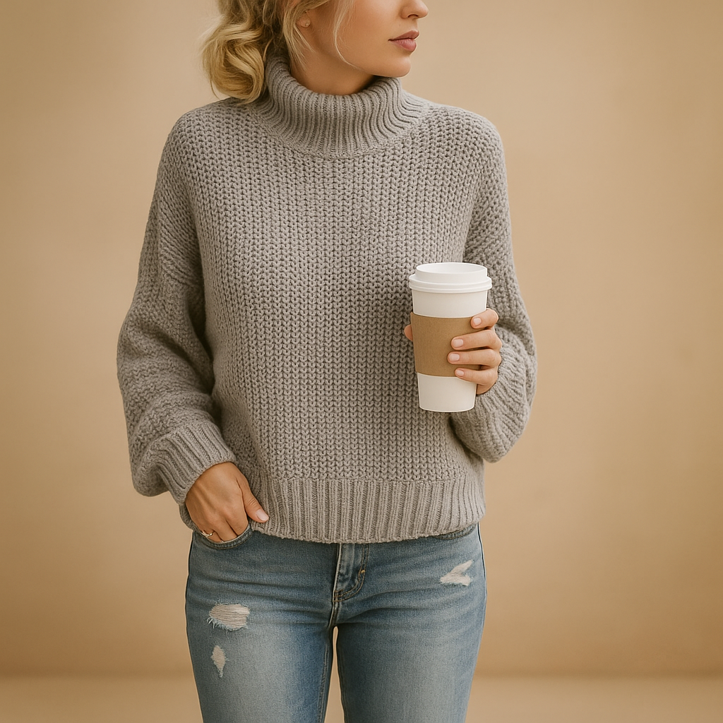 Knitted Sweater Women Turtleneck Knitted Design for Daily Wear