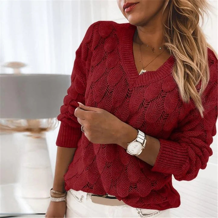 V-Neck Sweater Women Soft Knit Pullover for Everyday Wear