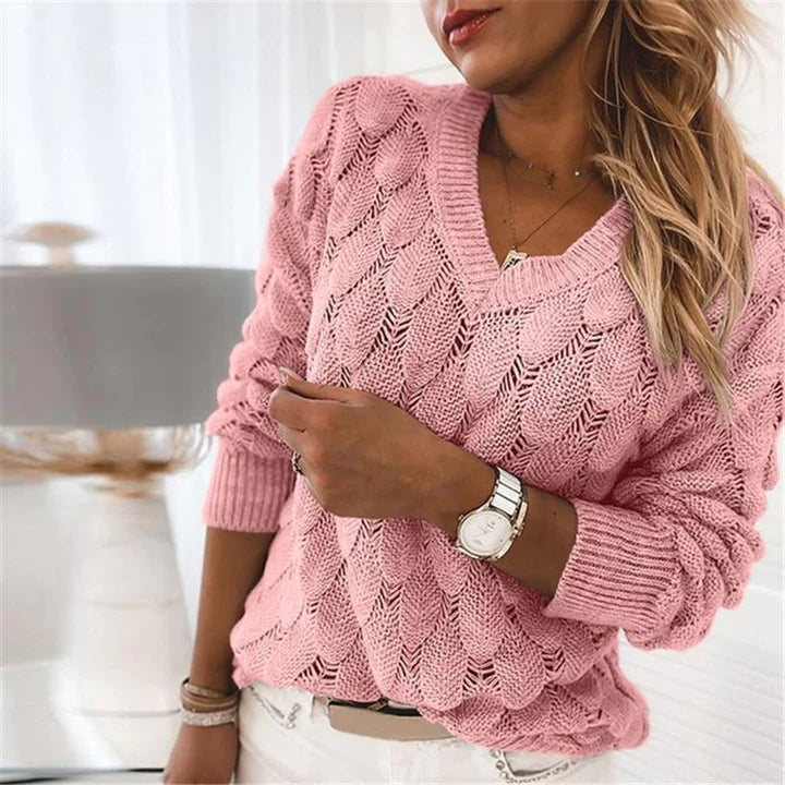 V-Neck Sweater Women Soft Knit Pullover for Everyday Wear