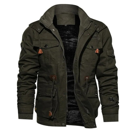 Winter Jacket Men Thick Button Placket Tactical Coat