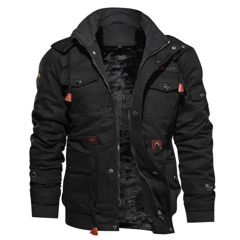 Winter Jacket Men Thick Button Placket Tactical Coat