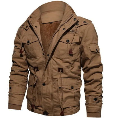Winter Jacket Men Thick Button Placket Tactical Coat
