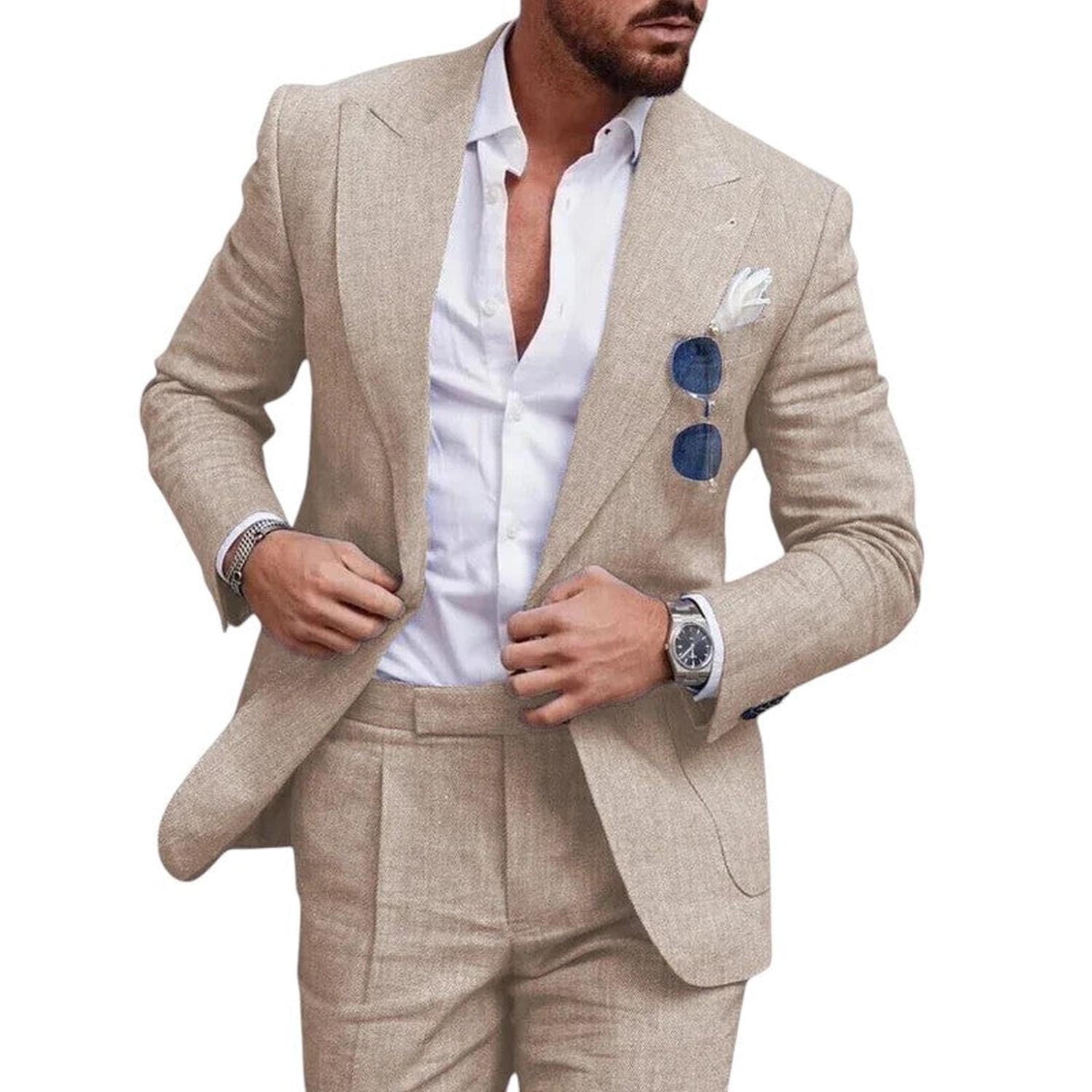 Wedding Suit Men Linen 2-Piece Single-Breasted Summer Set