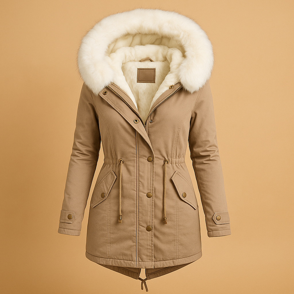 Winter Coat Women Long with Faux Fur Hood Design