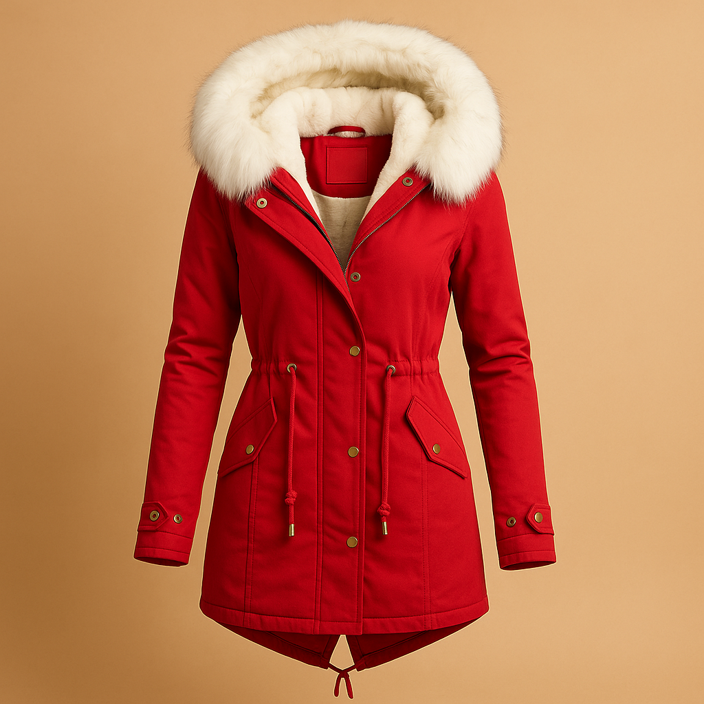 Winter Coat Women Long with Faux Fur Hood Design