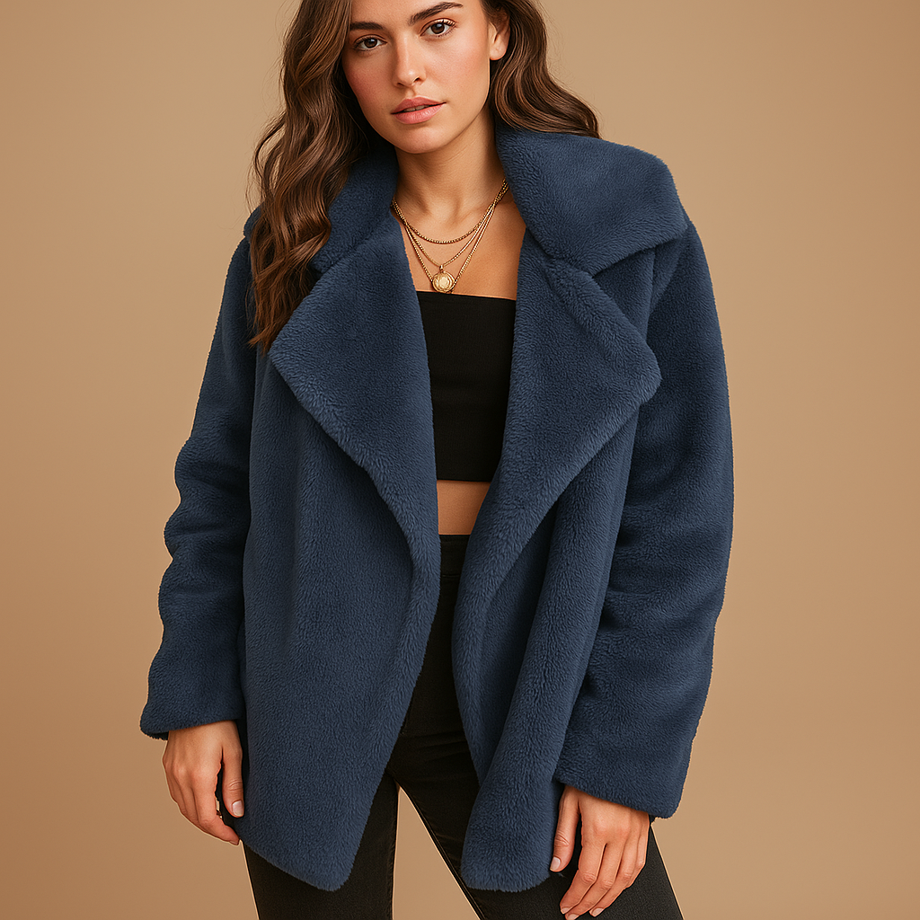 Winter Coat Women Medium Length Relaxed Fit Lapel Collar Design