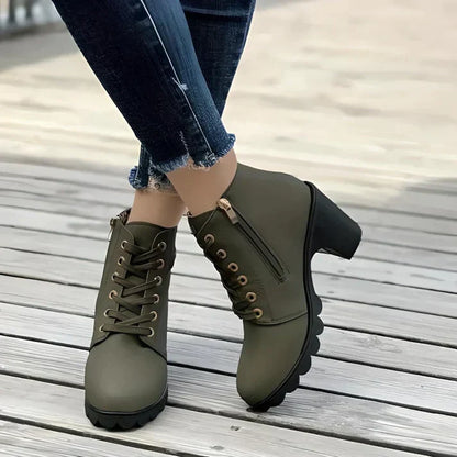 Ankle Boots Women Lace Up Side Zip Fastening Winter Ankle Boots